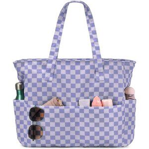 Beach Bags for Women Purple Plaid